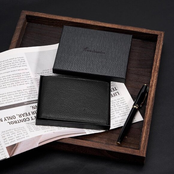 ⚡Travelambo Men Lychee Black Genuine Leather Handmade Bifold Stylish Wallets - Picture 8 of 9